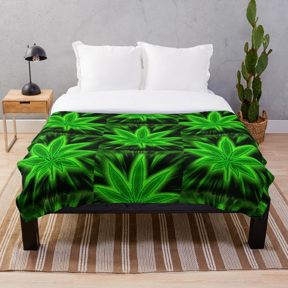Glow weed plush blanket with neon and psychedelic design