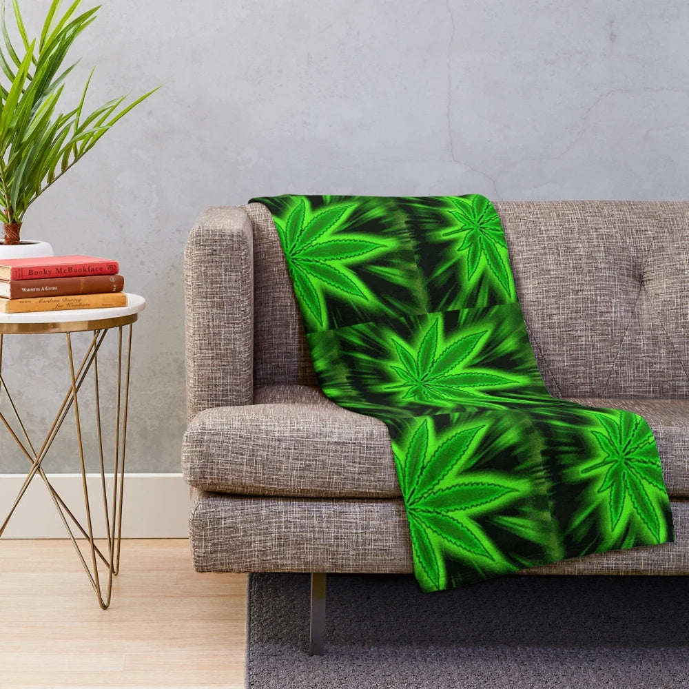 Glow weed plush blanket with neon and psychedelic design