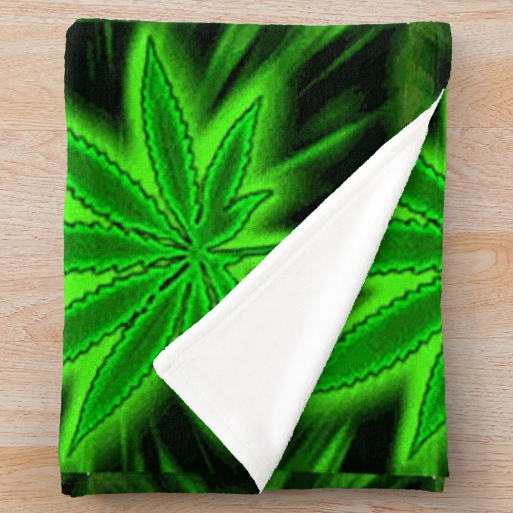 Glow weed plush blanket with neon and psychedelic design