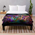 Glowing psychedelic mushroom plush blanket for trippy home decor