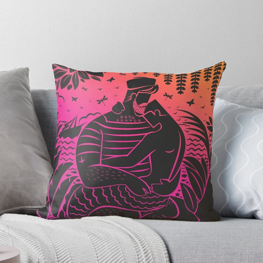 Vibrant sunset-themed pillow featuring a sailor daddy design, perfect for LGBTQ+ home decor