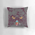 A colorful and whimsical pillow featuring a hidden monster lurking in a swampy forest scene.