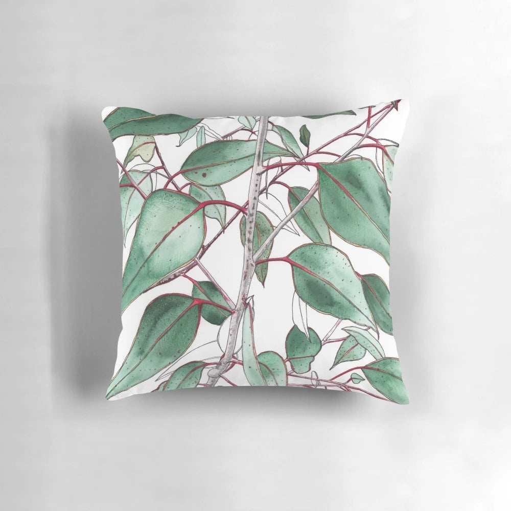 Vibrant watercolor illustration of eucalyptus gum leaves, showcasing the natural beauty of Australian flora.