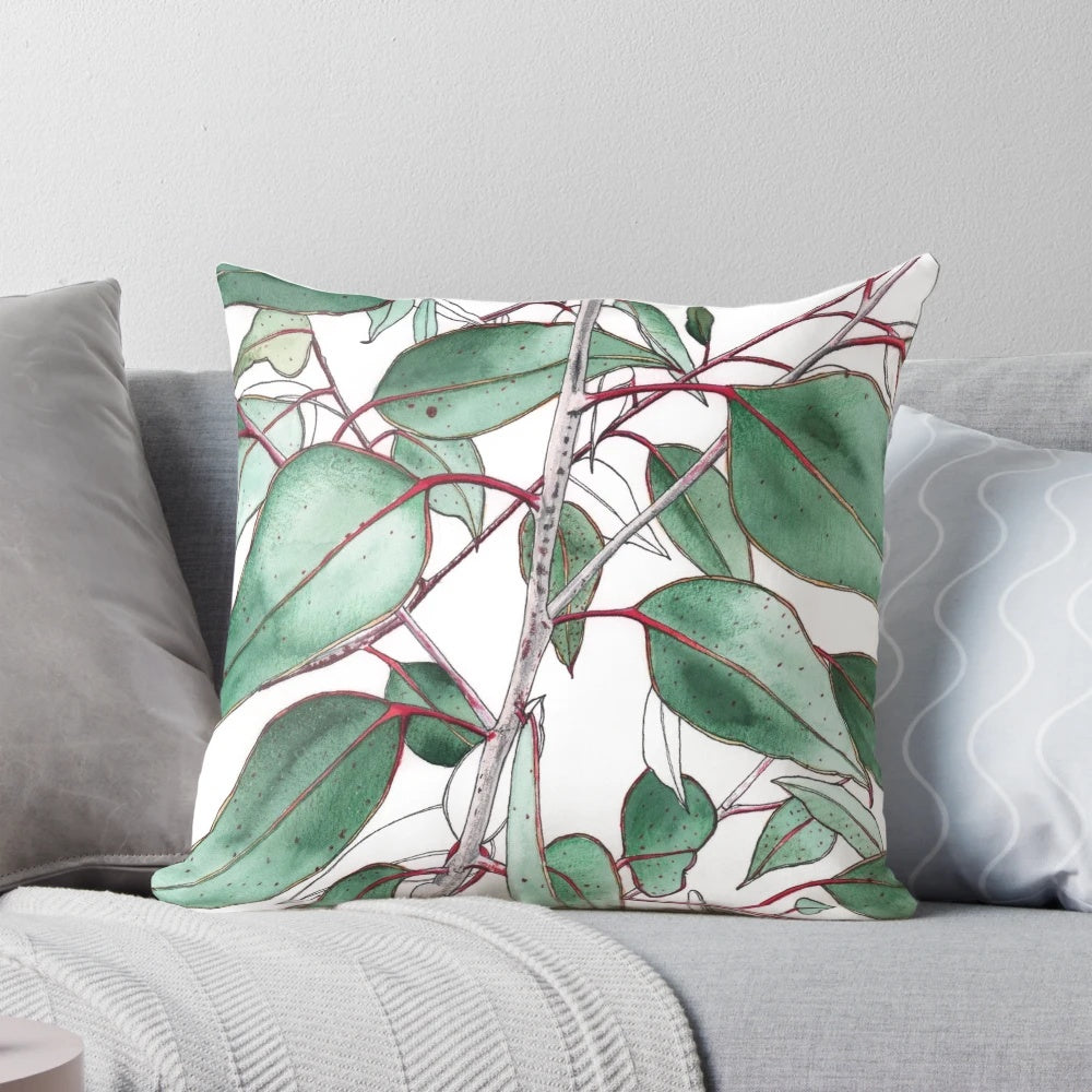 Vibrant watercolor illustration of eucalyptus gum leaves, showcasing the natural beauty of Australian flora.