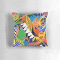 Vibrant jungle-inspired pillow with leafy, tropical pattern