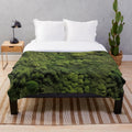 Moss pattern plush blanket with natural green texture