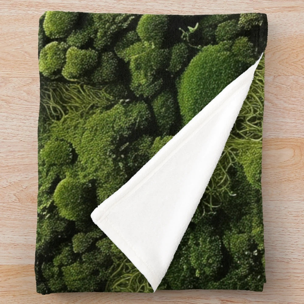 Moss pattern plush blanket with natural green texture