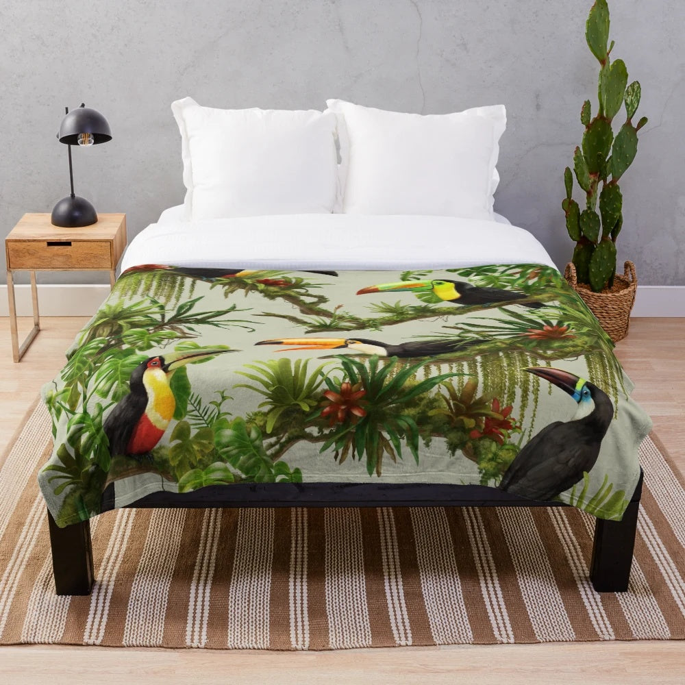 Toucans and bromeliads on a vibrant canvas background plush blanket