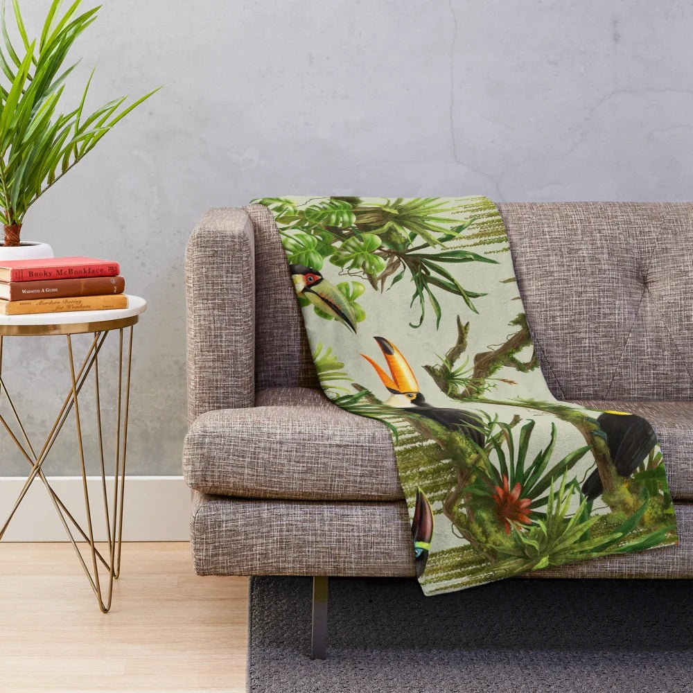 Toucans and bromeliads on a vibrant canvas background plush blanket