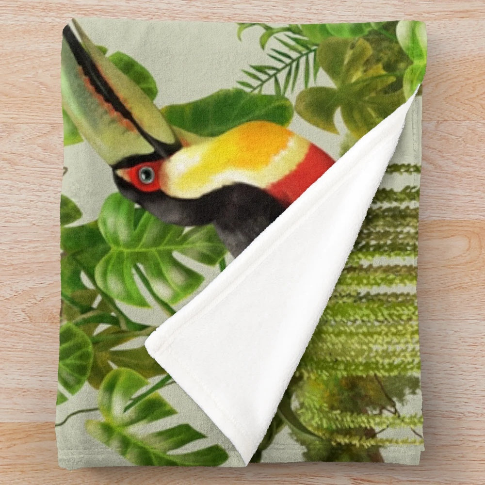 Toucans and bromeliads on a vibrant canvas background plush blanket