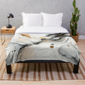 Ethereal Cartography Plush Blanket with abstract art, flowing lines, and gold accents