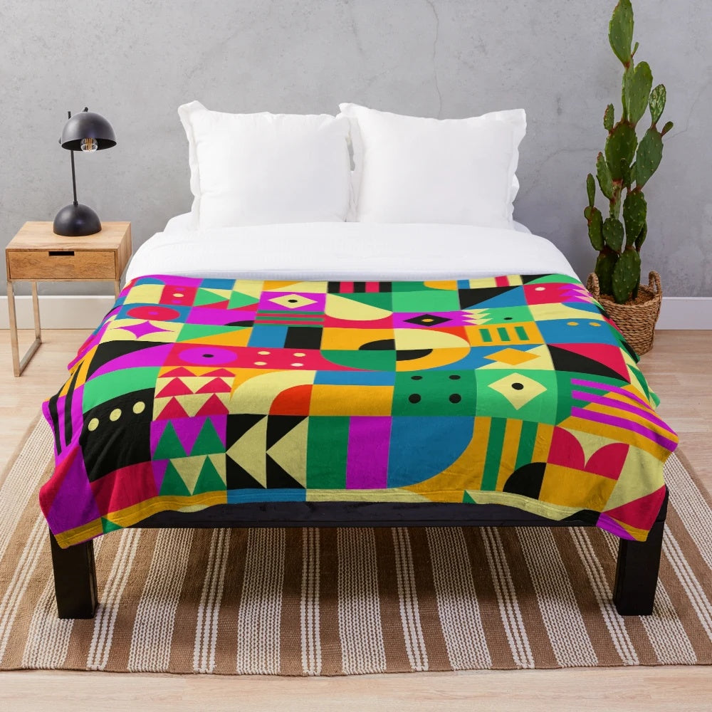 Abstract modern garden plush blanket with colorful floral designs