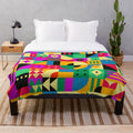 Abstract modern garden plush blanket with colorful floral designs