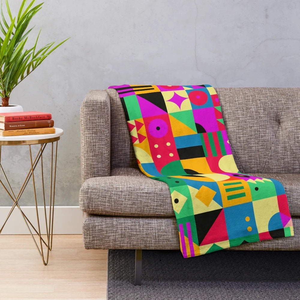 Abstract modern garden plush blanket with colorful floral designs