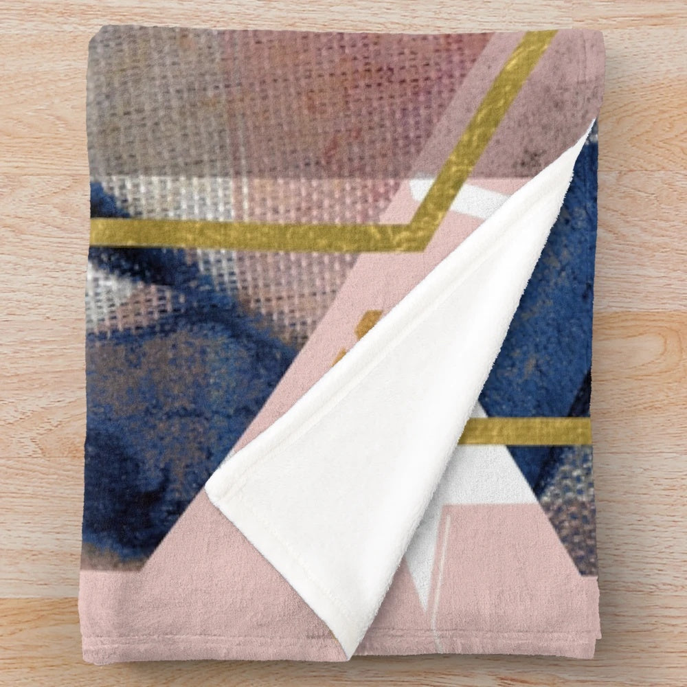 Soft and Plush Abstract Geometric Patterned Blanket in Blush Pink and Navy