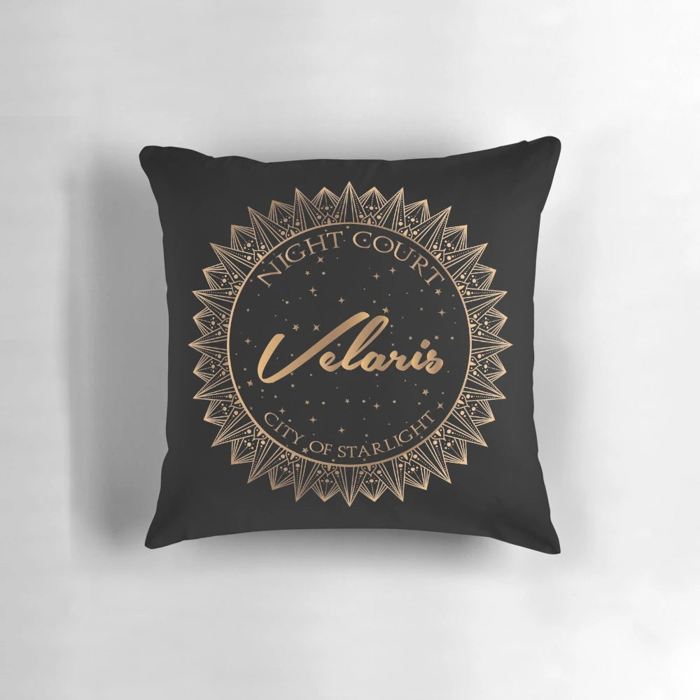 Soft, plush ACOTAR-inspired pillow with a design featuring the Night Court, Velaris, and the City of Starlight