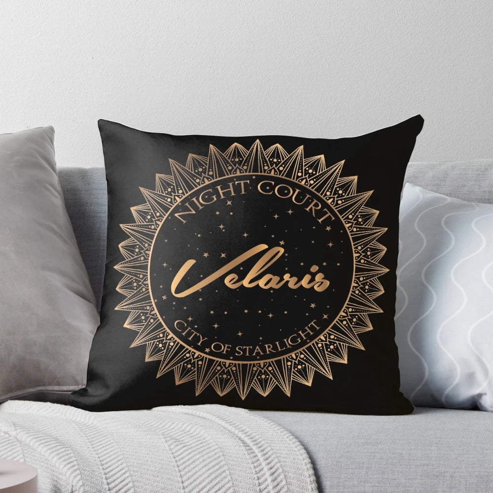 Soft, plush ACOTAR-inspired pillow with a design featuring the Night Court, Velaris, and the City of Starlight