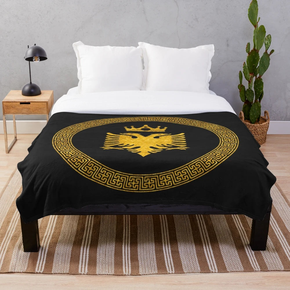 Luxurious plush blanket featuring the Albanian flag and double-headed eagle symbol