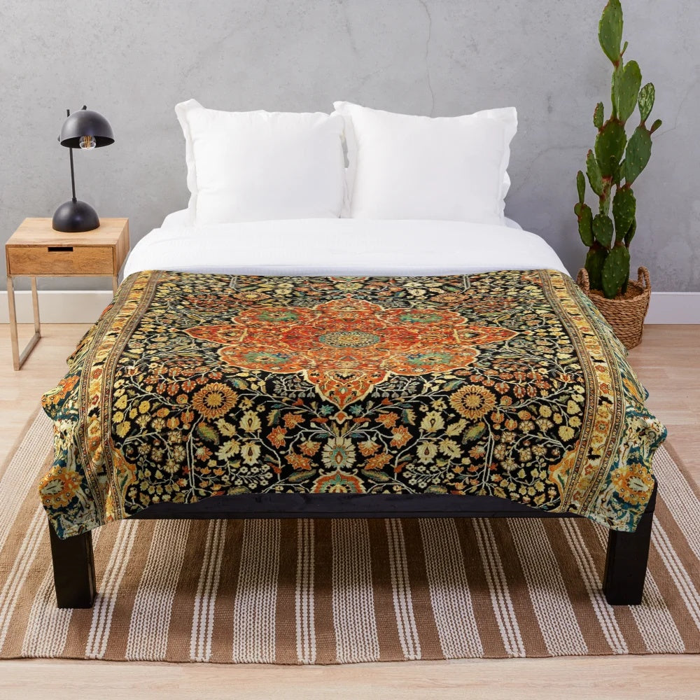 Antique Persian Rug Print Plush Blanket