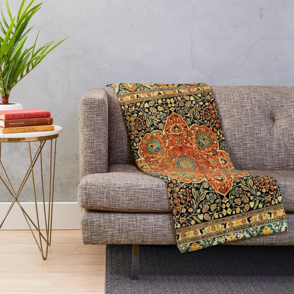 Antique Persian Rug Print Plush Blanket