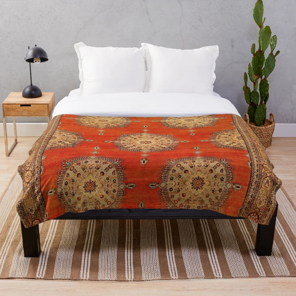 Antique Persian Tabriz Rug Inspired Plush Blanket