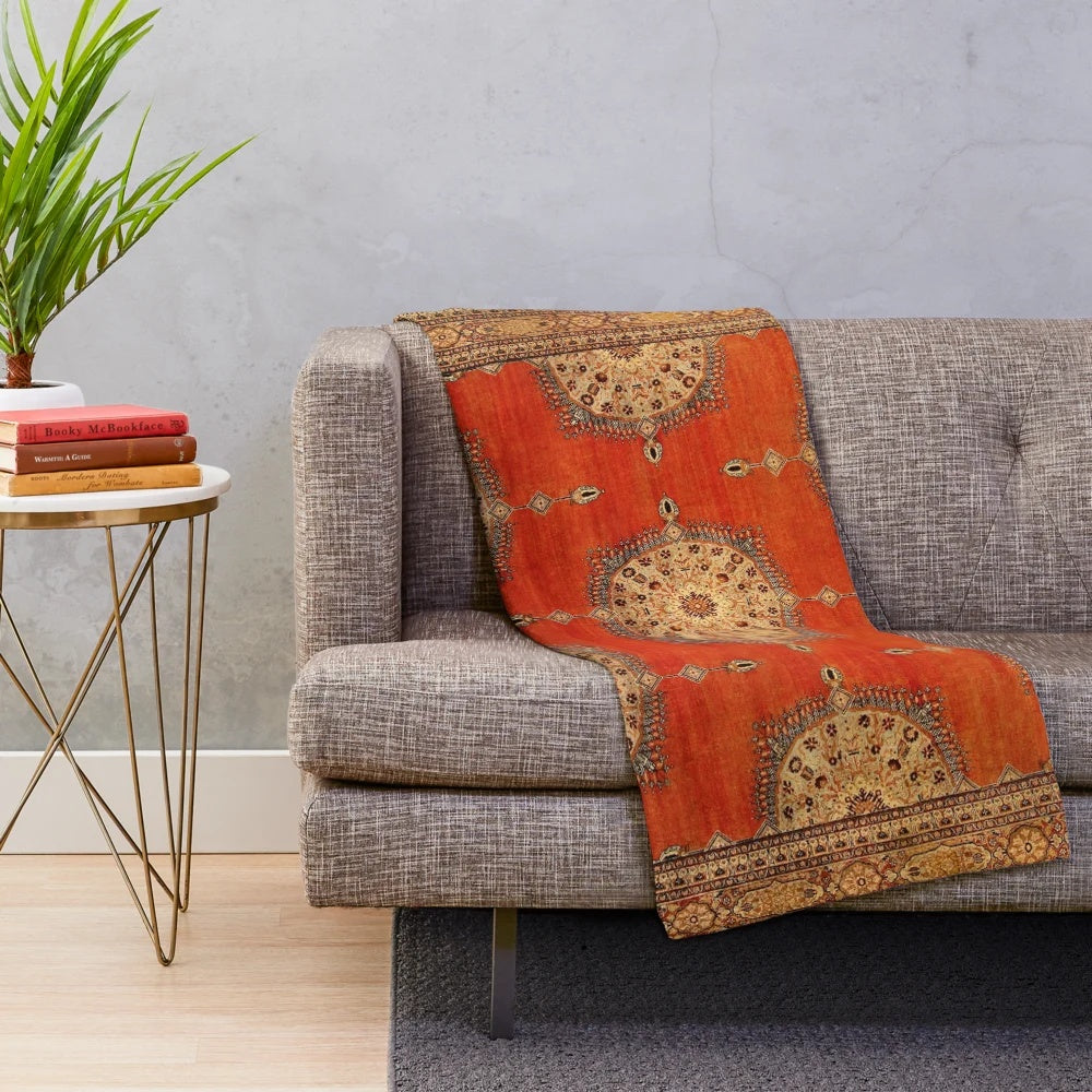 Antique Persian Tabriz Rug Inspired Plush Blanket