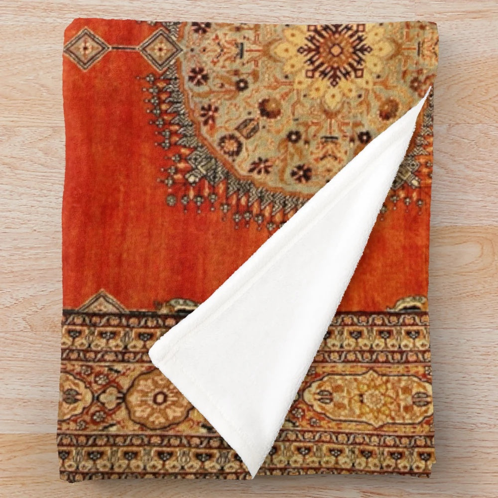 Antique Persian Tabriz Rug Inspired Plush Blanket