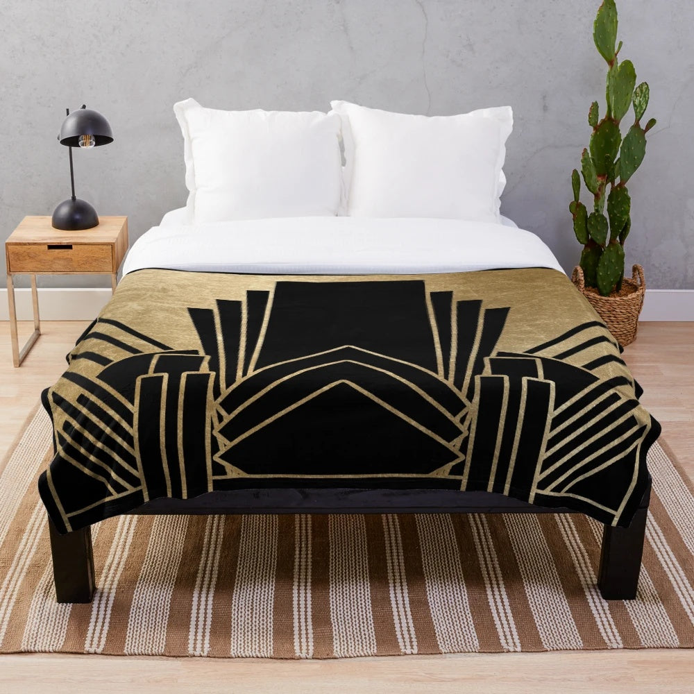 Luxurious art deco design plush blanket with geometric pattern