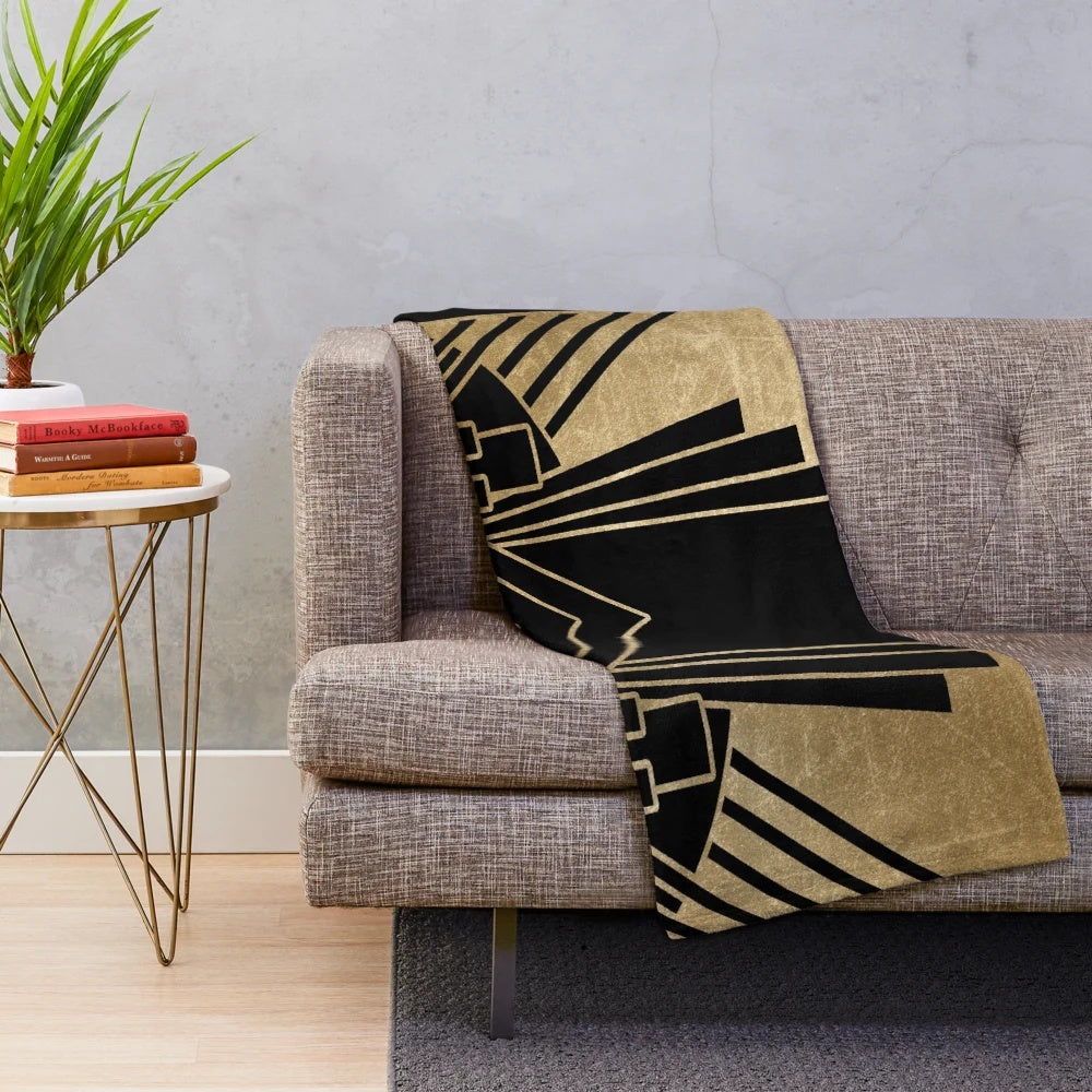 Luxurious art deco design plush blanket with geometric pattern