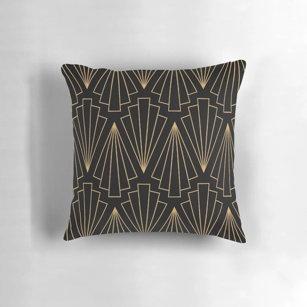 Elegant gold and black art deco pattern decorative pillow