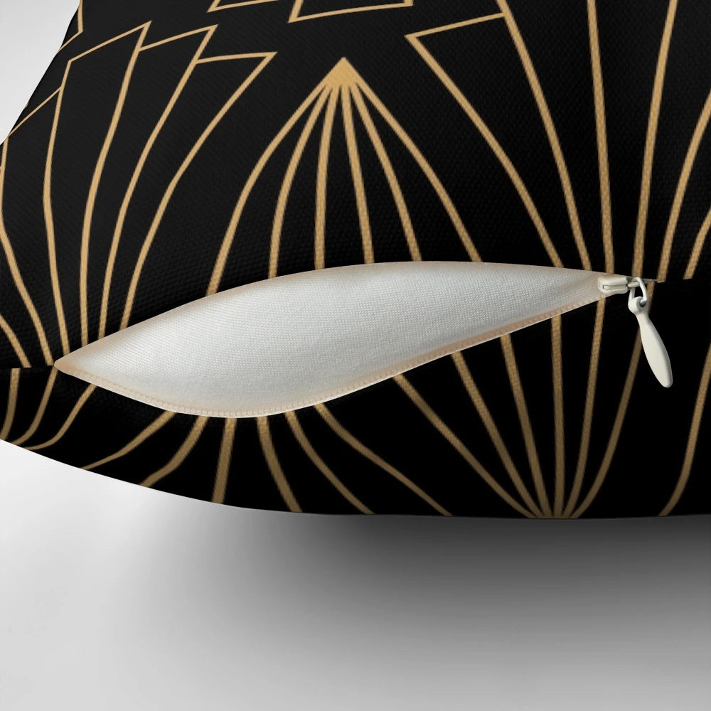Elegant gold and black art deco pattern decorative pillow