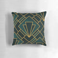 Decorative green stone art deco throw pillow with geometric patterns