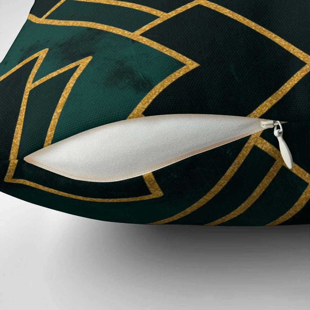 Decorative green stone art deco throw pillow with geometric patterns