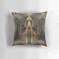 Decorative Art Deco-inspired pillow with a peacock feather and geometric pattern, perfect for adding a touch of 1920s glamour to your home.