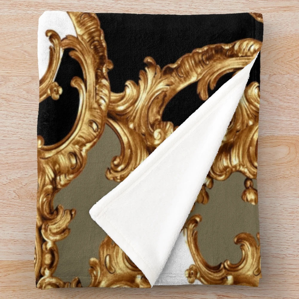 Elegant golden ornamental baroque-style plush blanket