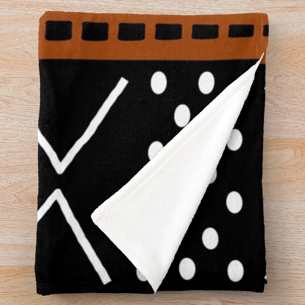 Black African mud cloth plush blanket with tribal design