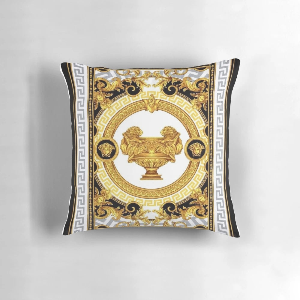 Medusa art Greek luxury black and gold pillow for Mediterranean style home decor