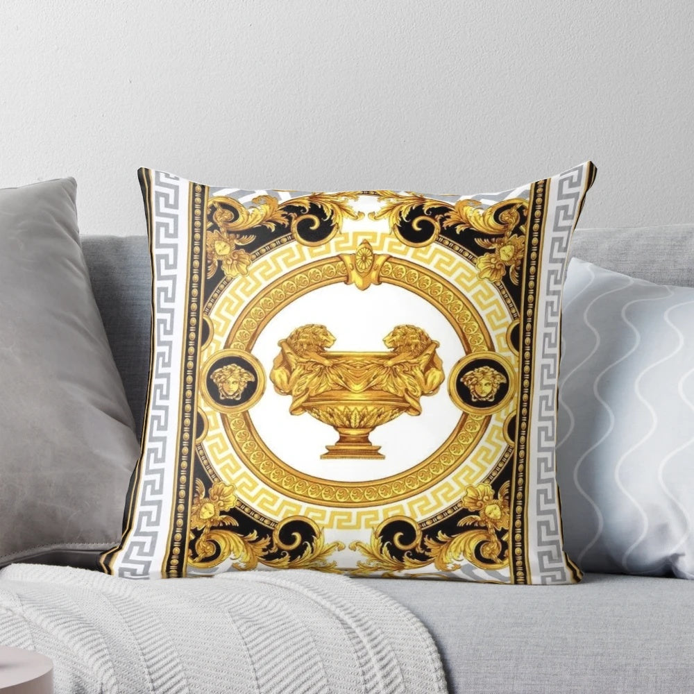Medusa art Greek luxury black and gold pillow for Mediterranean style home decor