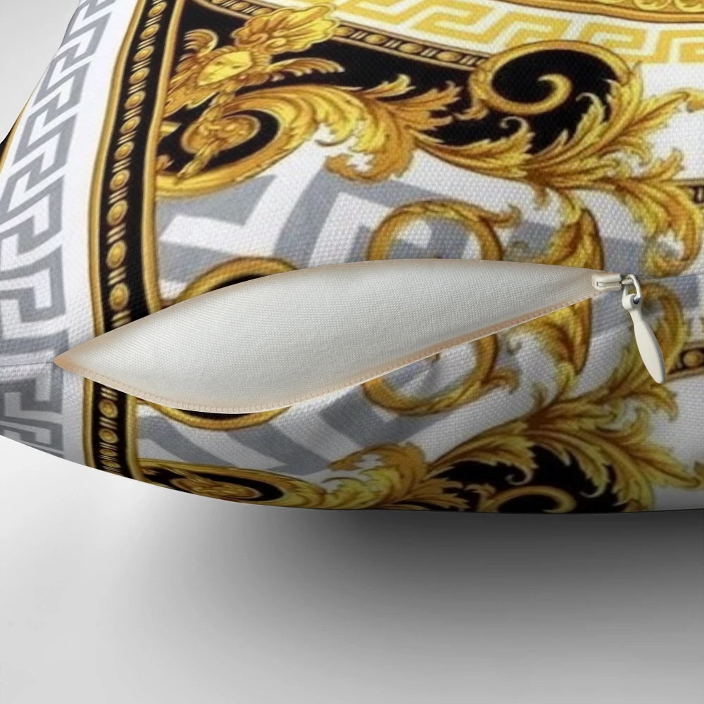 Medusa art Greek luxury black and gold pillow for Mediterranean style home decor