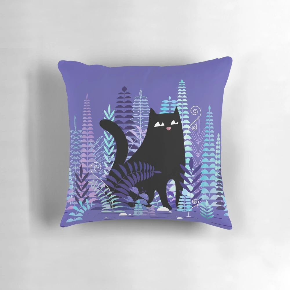 A lush, nature-inspired black cat ferns pillow for a cozy, stylish home.