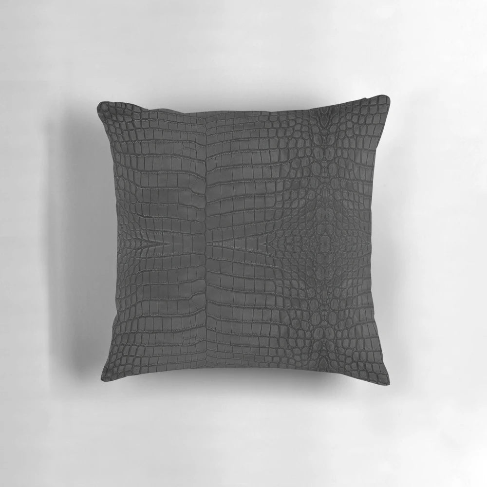 Black crocodile leather print pillow, high-quality textured pillow for home interior