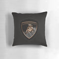 Black Lamborghini logo printed on a plush, high-quality pillow