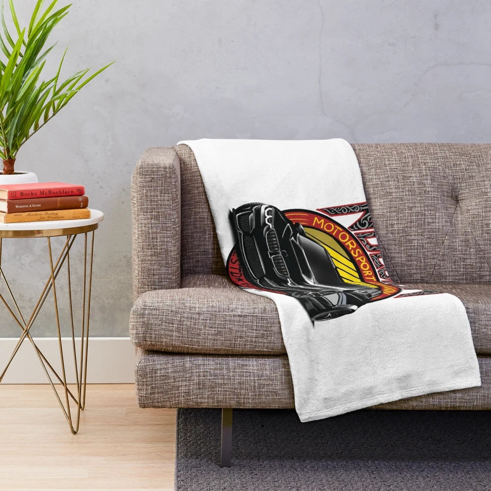 Black plush blanket with German sports car design