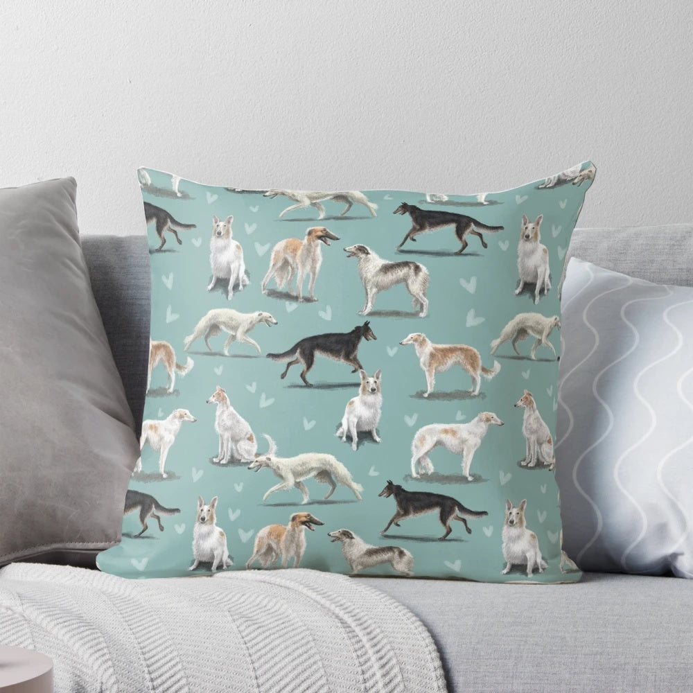 Plush Borzoi pillow with soft, silken fabric
