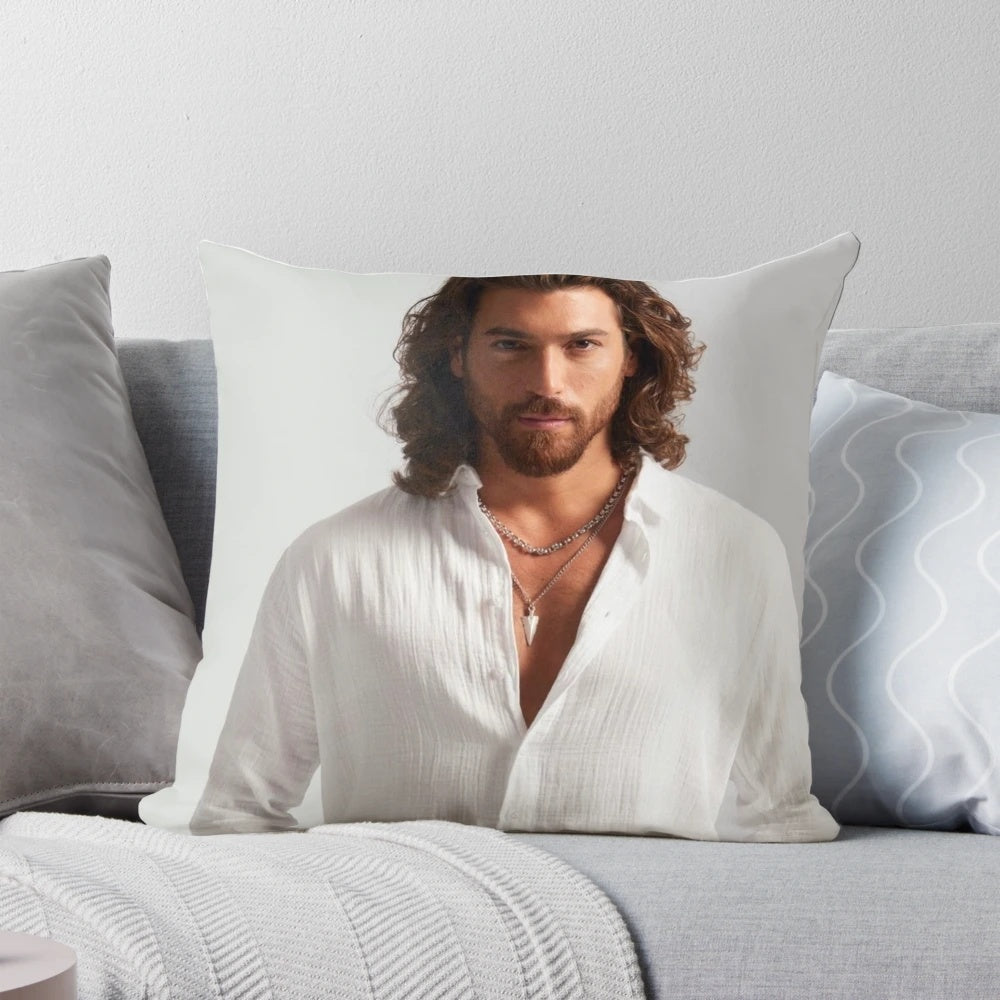 Soft and plush Can Yaman-themed decorative pillow for home decor