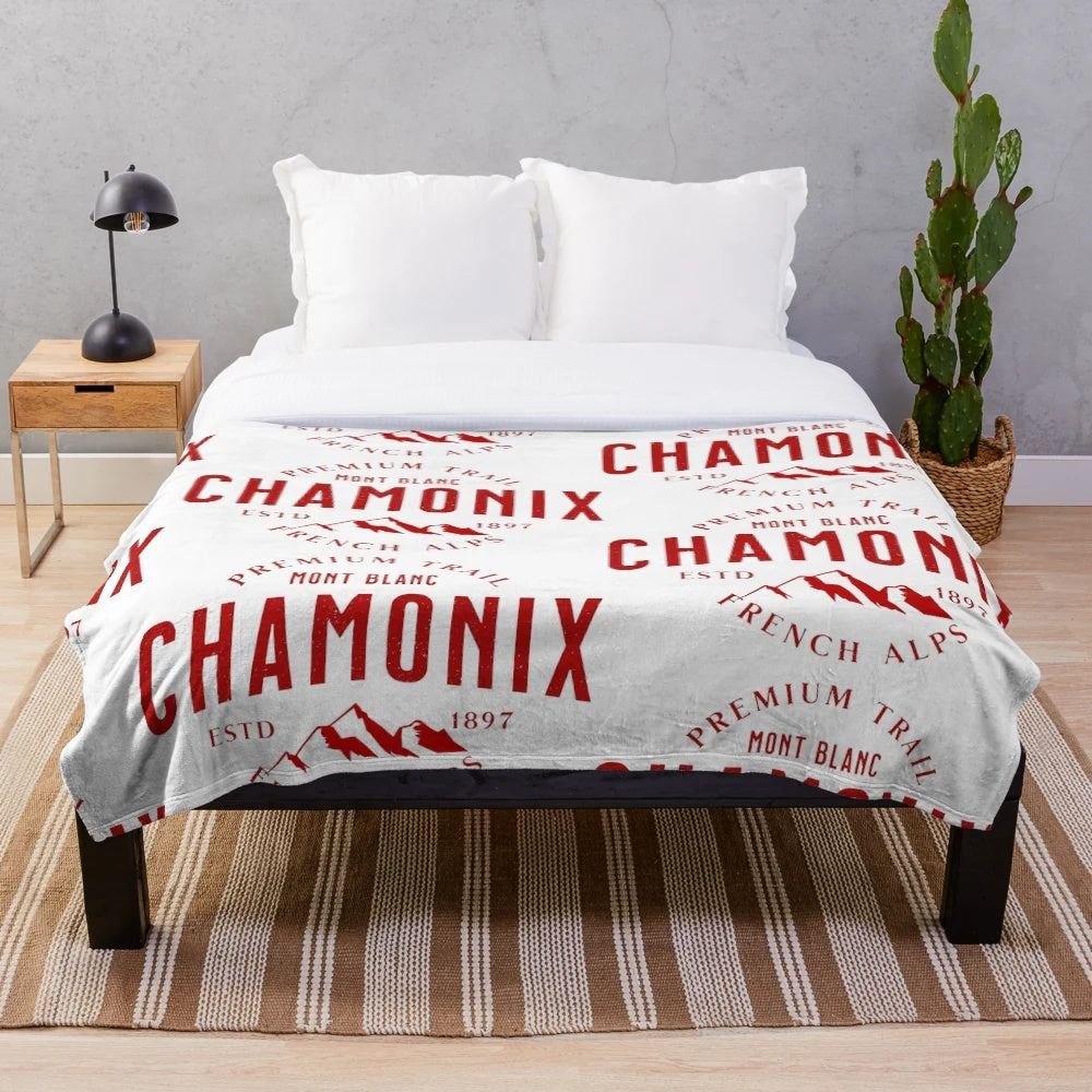 Chamonix Mont Blanc inspired plush blanket for cozy winters