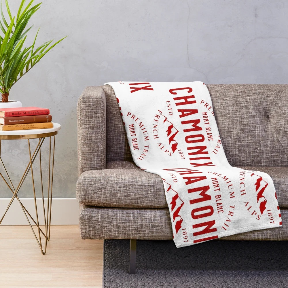 Chamonix Mont Blanc inspired plush blanket for cozy winters