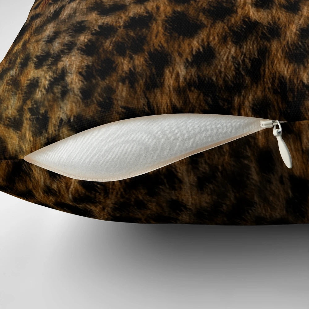Plush cheetah print pillow with realistic fur texture