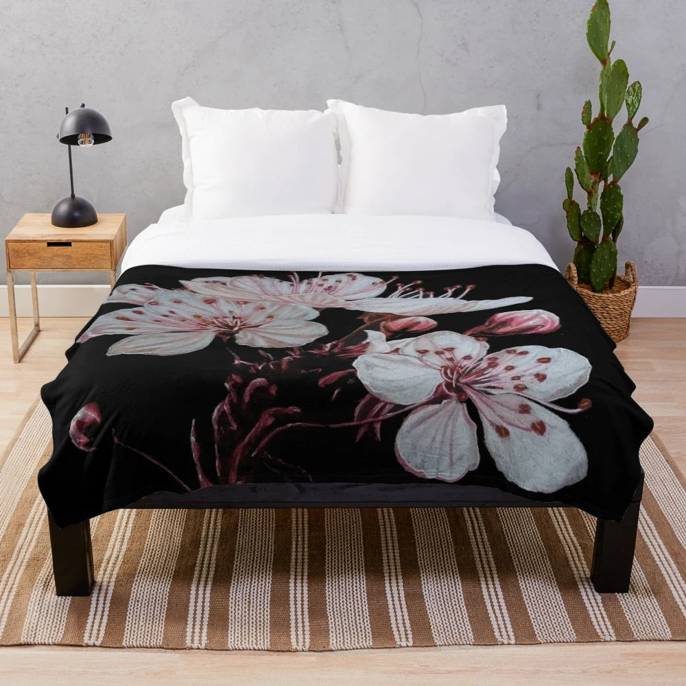 Cherry blossom plush blanket with delicate pink flowers