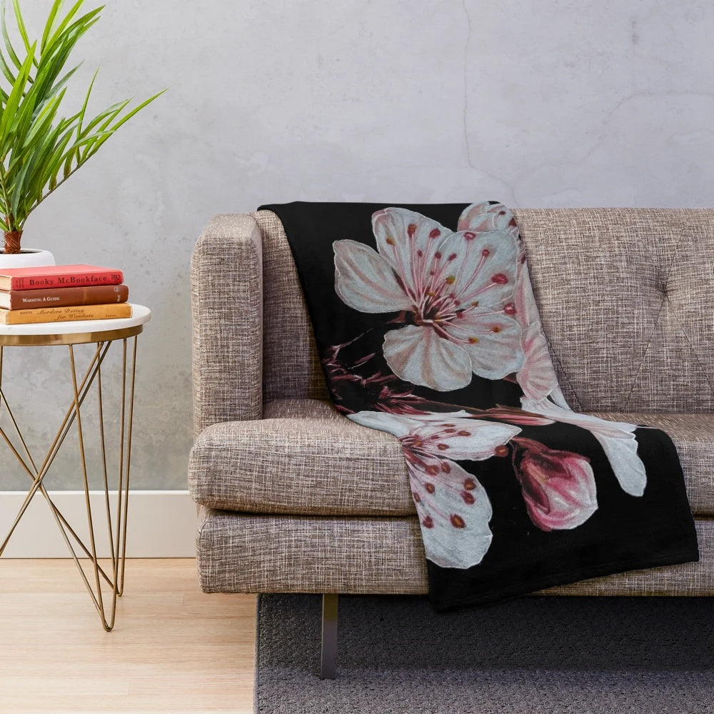 Cherry blossom plush blanket with delicate pink flowers